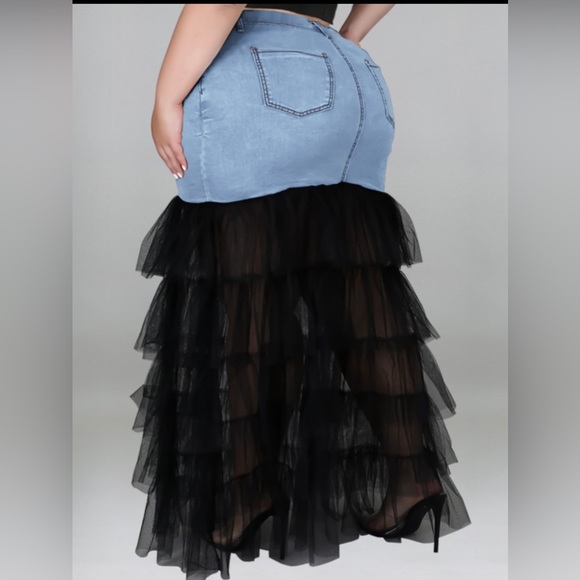 NWT Plus Demin Tulle Stretch Skirt - Picture 3 of 5